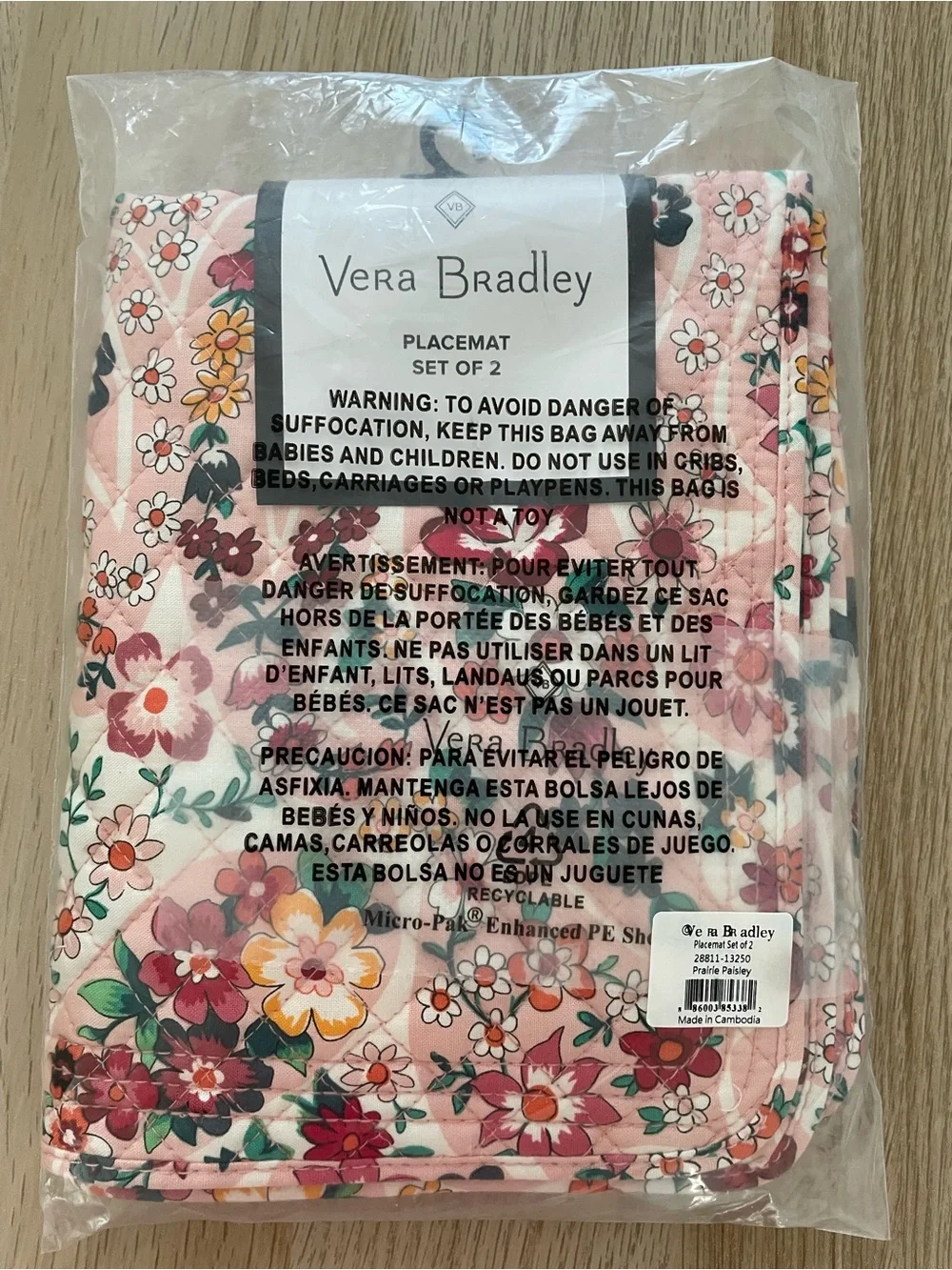 Vera Bradley Pink Floral Quilted Placemat Set